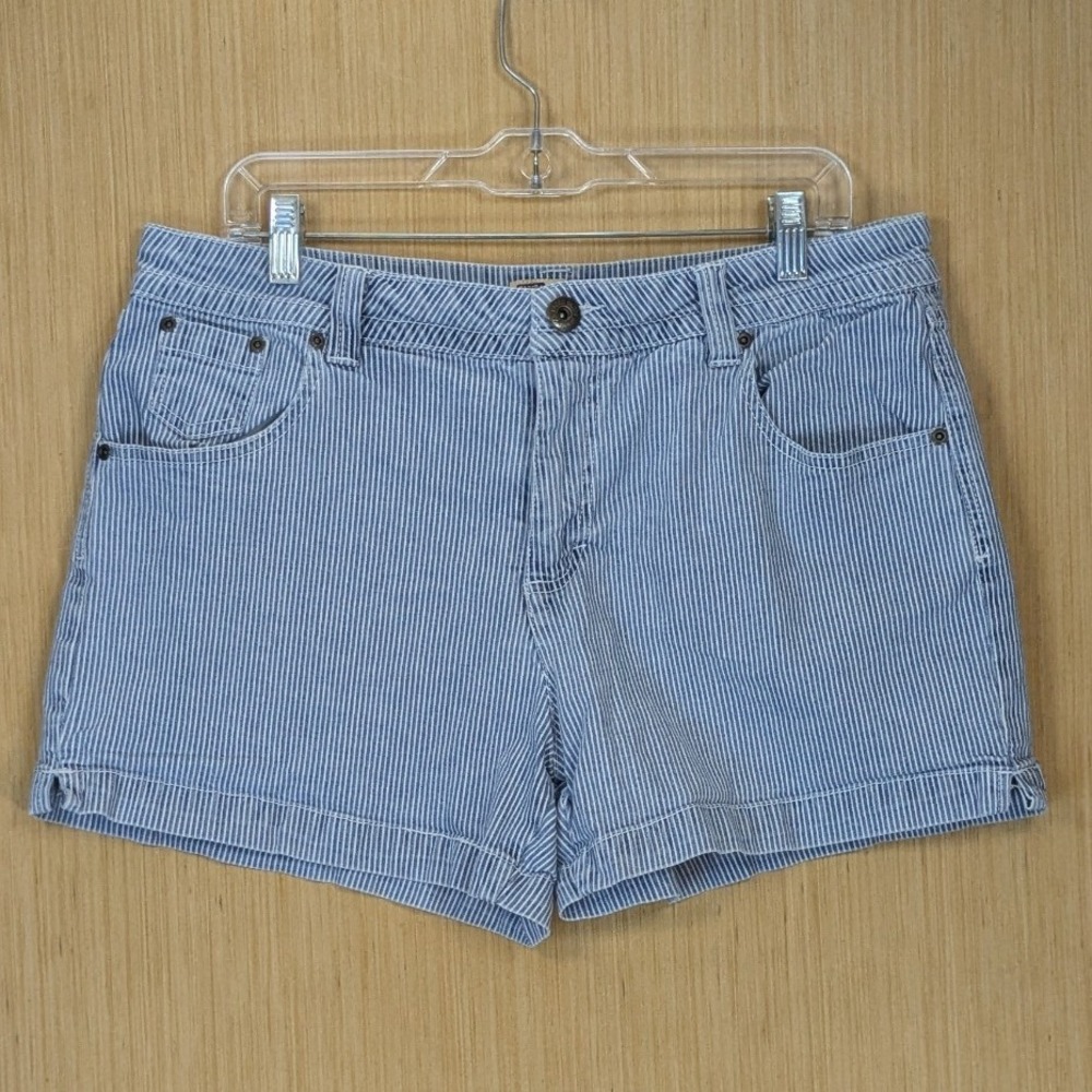 Faded Glory Vintage Y2K Womens Blue White Pinstripe Stretch Denim Shorts 16‎